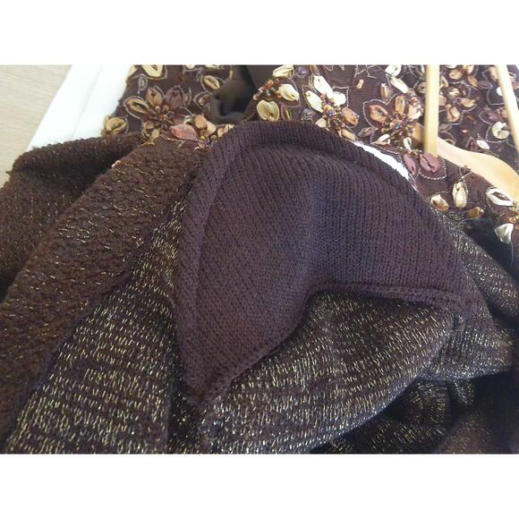 Vintage Christian A Wool Lurex Chocolate Gold Jacket Tank And Skirt Set Size 6 - Picture 9 of 11